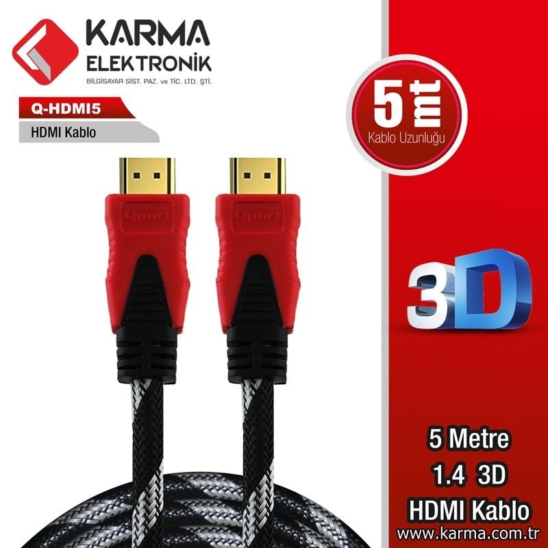 QPORT Q-HDMI5 5 METRE 1.4 ''3D'' HDMI Kablo Altın Uçlu (5mt)
