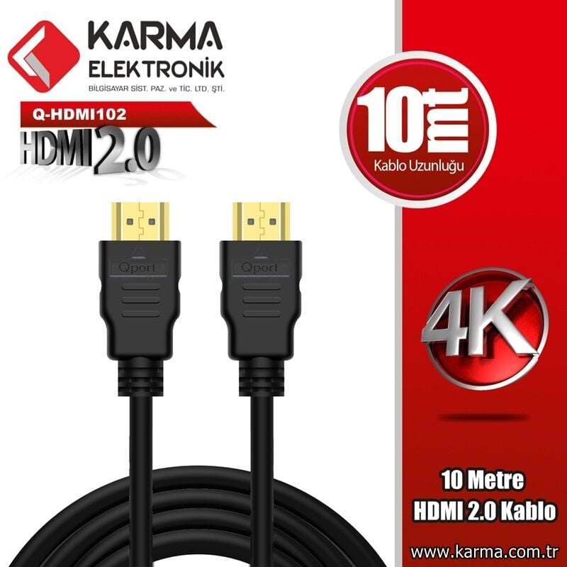 QPORT Q-HDMI102 10 METRE 2.0V 4K 60HZ HDMI Kablo (10mt Altın Uçlu Kablo)