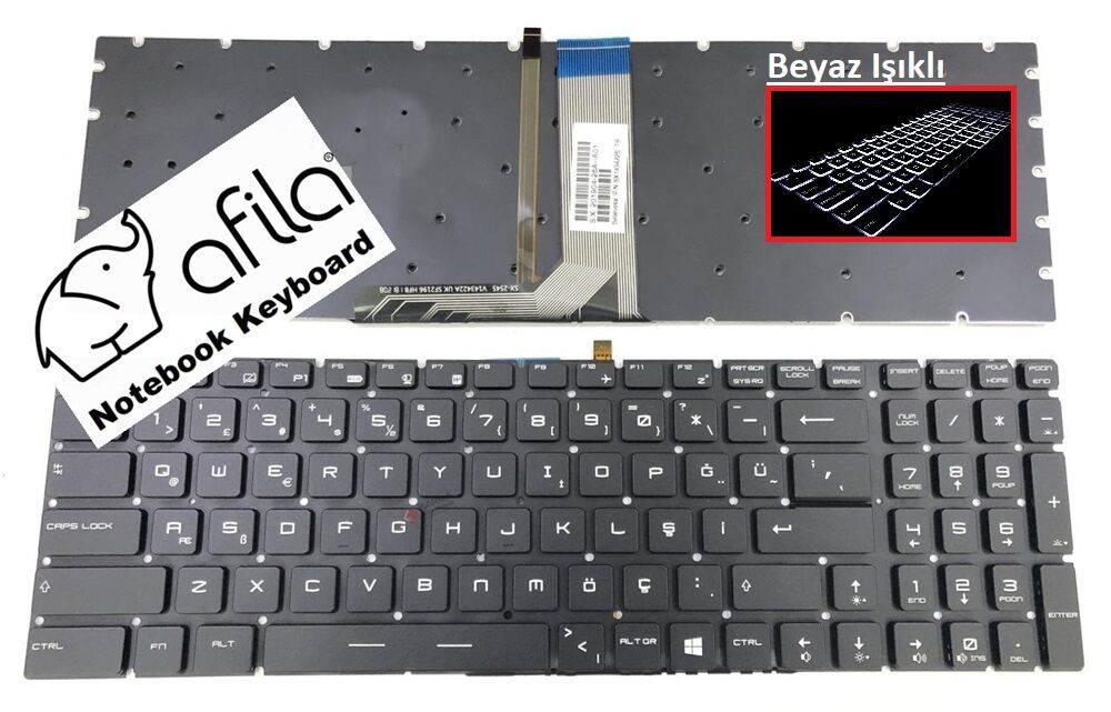 MSI GE62 2QE-071XTR Apache msi Uyumlu Notebook Klavye (Siyah TR) V1 / Beyaz ışıklı