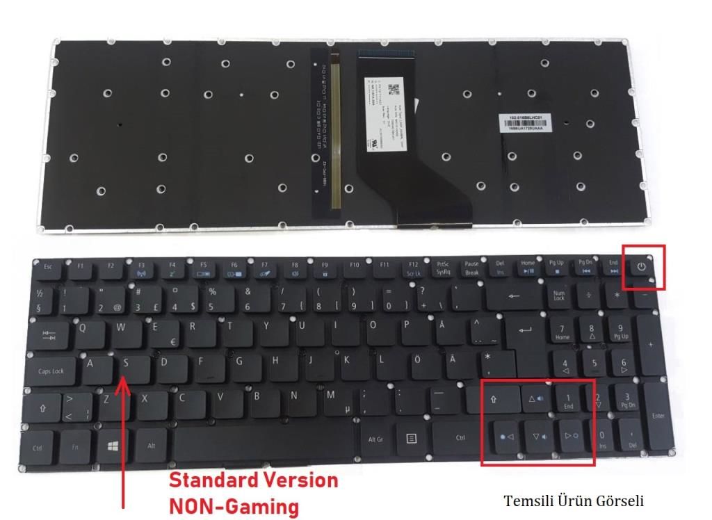 Acer Predator N17C3 (PH317-51 Tabanlı) Notebook Klavyesi (Siyah TR) ışıklı Ver.1