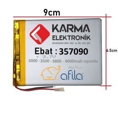 3.7Volt 4000Mah uyumlu Tablet Bataryası - Pil ( 357090 ) - 2 Kablolu