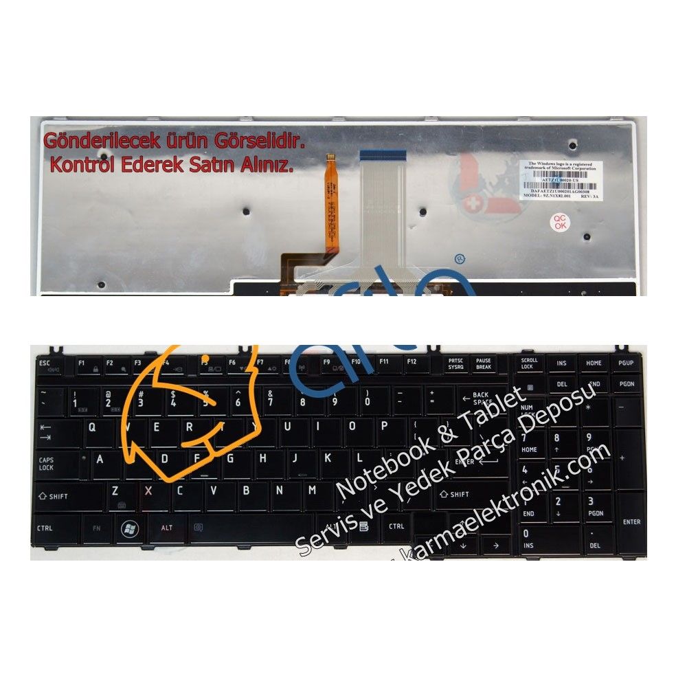 Toshiba 9J.N9282.D01 9J.N9282.Z01 Işıklı Siyah Klavye