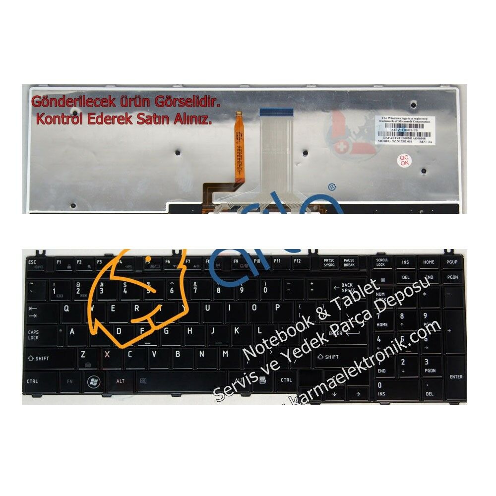 Toshiba A500-19U, A500-19W A500-1C0 Işıklı Siyah Klavye